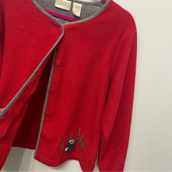Vintage Christmas Ugly Sweater L Women’s button up Cardigan Fleece Red - Picture 2 of 7